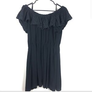 Kaktus Off-Shoulder Sheer Lace Mini Dress, Black, Sz XL